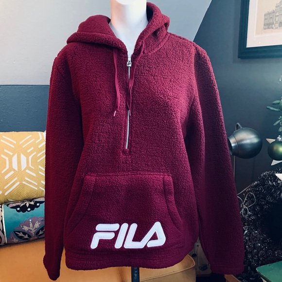burgundy fila hoodie